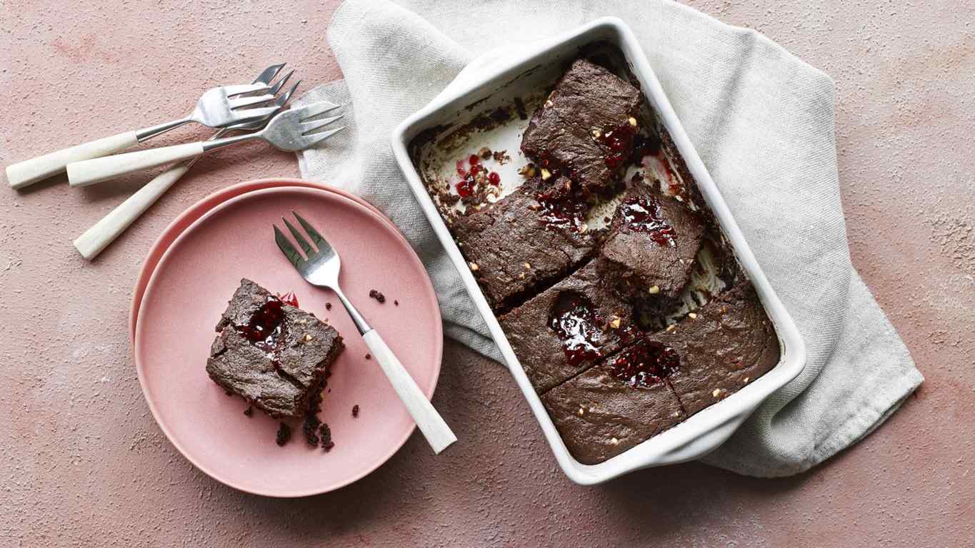 Microwave chocolate peanut butter and jam brownies