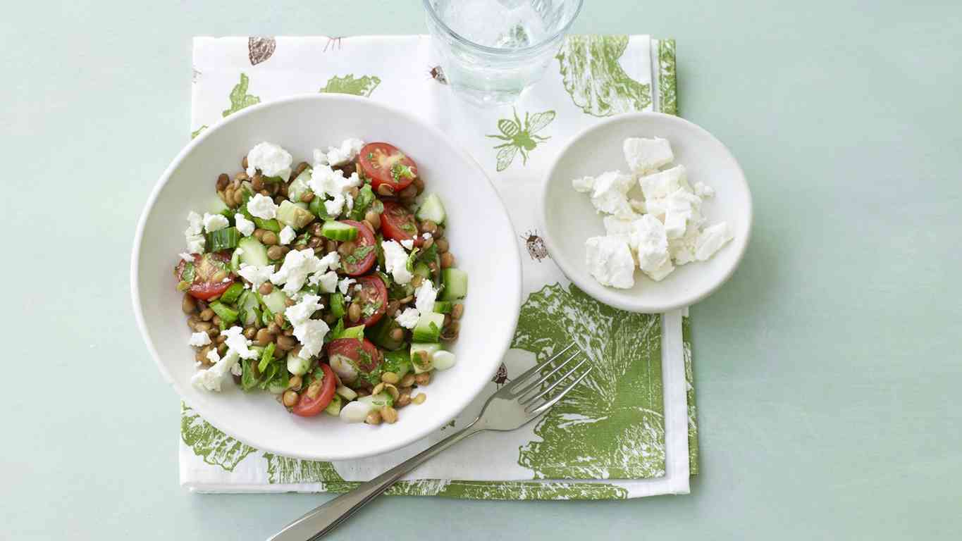 Lentil, cherry tomato and feta salad