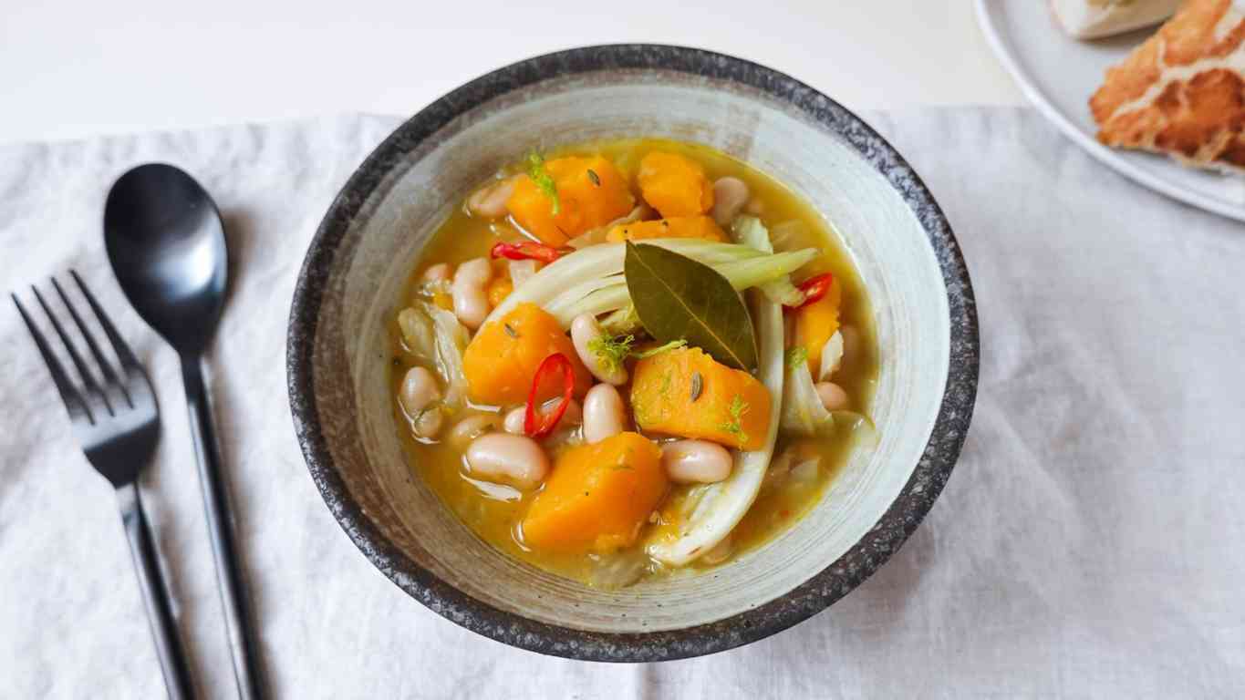 Fennel and butternut squash stew with cannellini beans