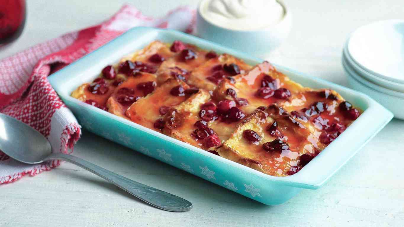 Lime and cranberry bread and butter pudding